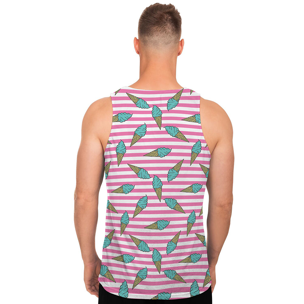 Pink Striped Ice Cream Pattern Print Men's Tank Top