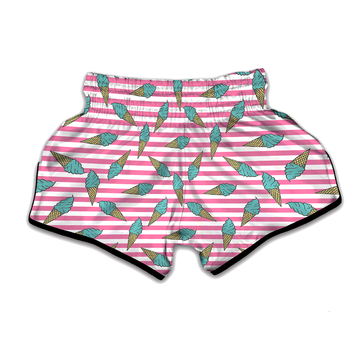 Pink Striped Ice Cream Pattern Print Muay Thai Boxing Shorts