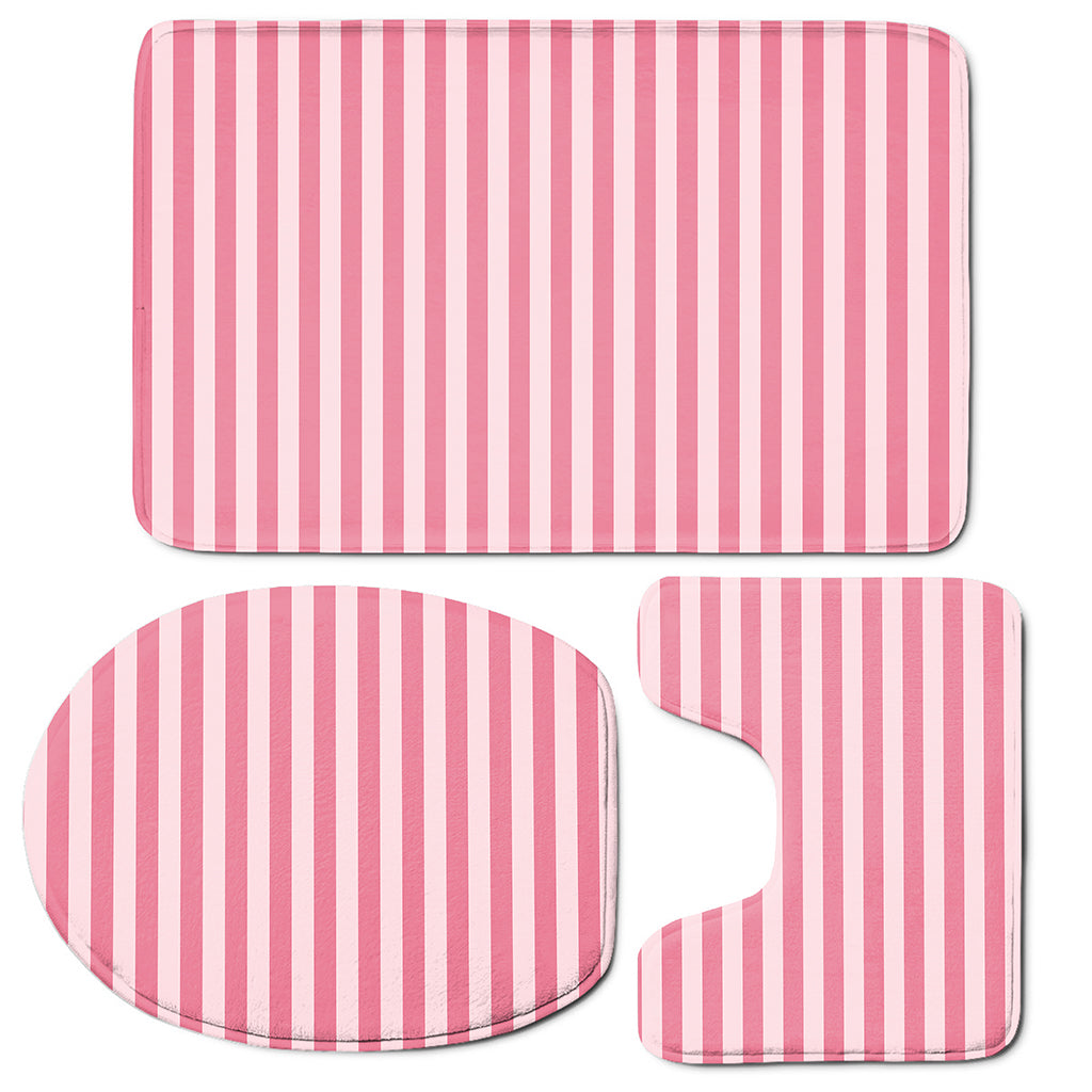Pink Striped Pattern Print 3 Piece Bath Mat Set