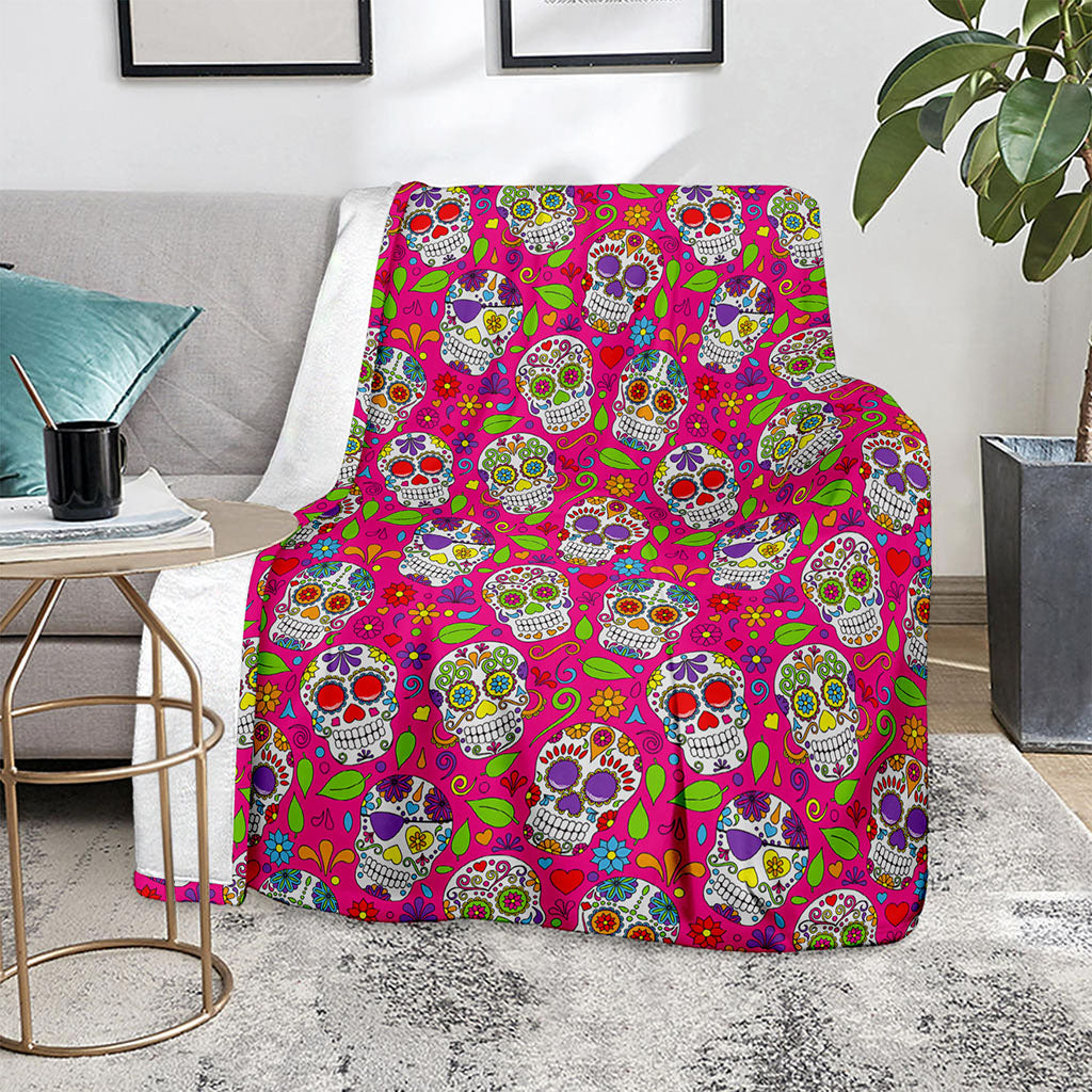 Pink Sugar Skull Pattern Print Blanket