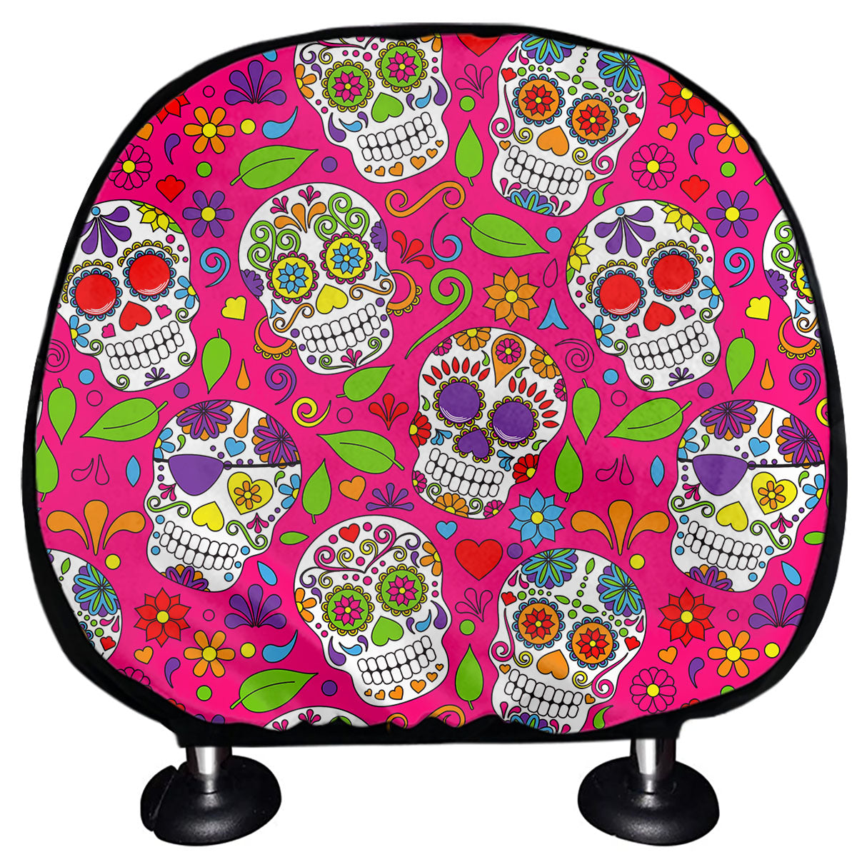 Pink Sugar Skull Pattern Print Car Headrest Covers