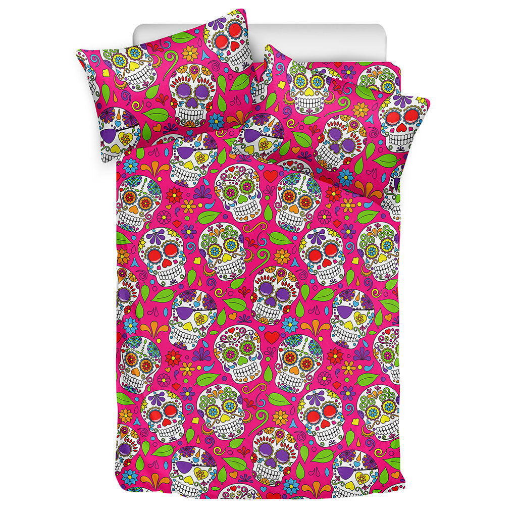 Pink Sugar Skull Pattern Print Duvet Cover Bedding Set