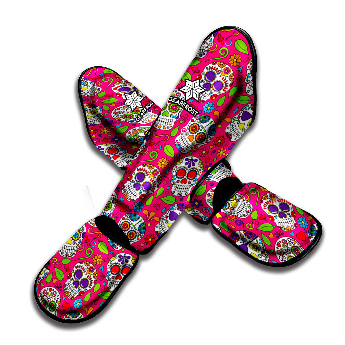 Pink Sugar Skull Pattern Print Muay Thai Shin Guard