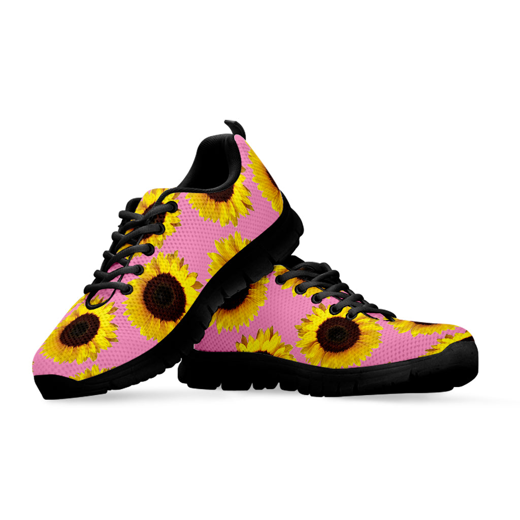 Pink Sunflower Pattern Print Black Sneakers