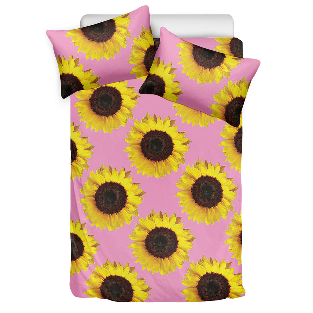 Pink Sunflower Pattern Print Duvet Cover Bedding Set