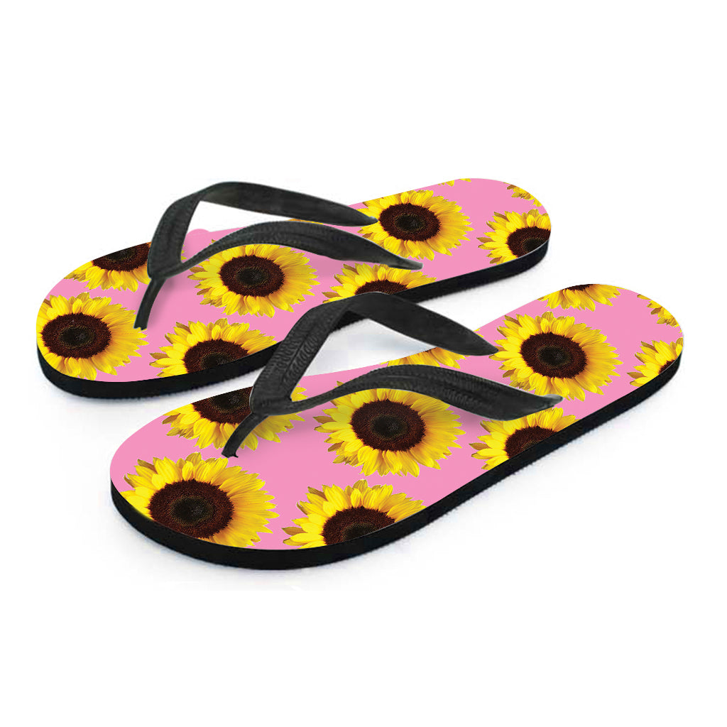 Pink Sunflower Pattern Print Flip Flops