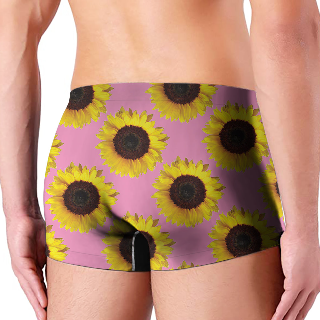 Pink Sunflower Pattern Print Men's Boxer Briefs