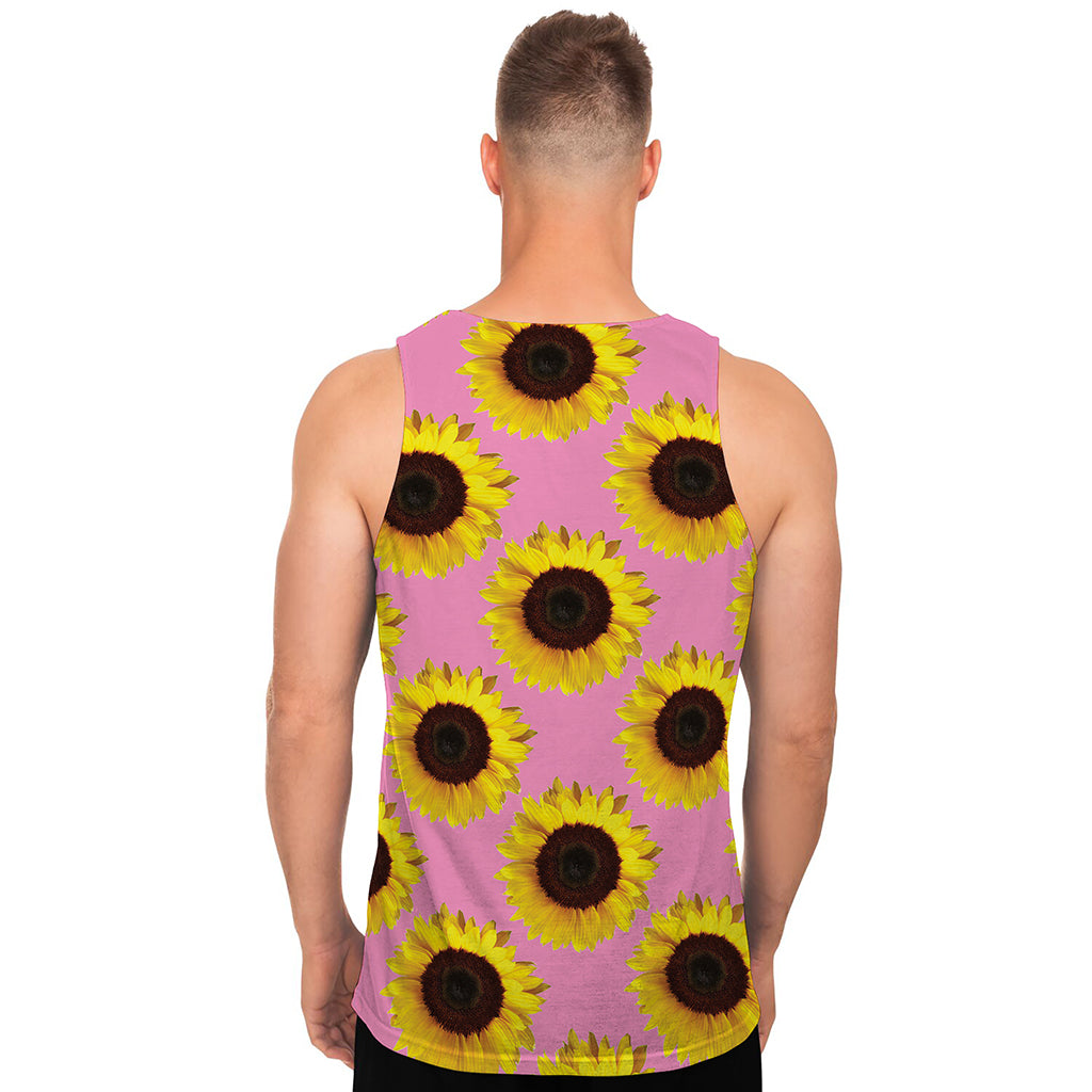 Pink Sunflower Pattern Print Men's Tank Top