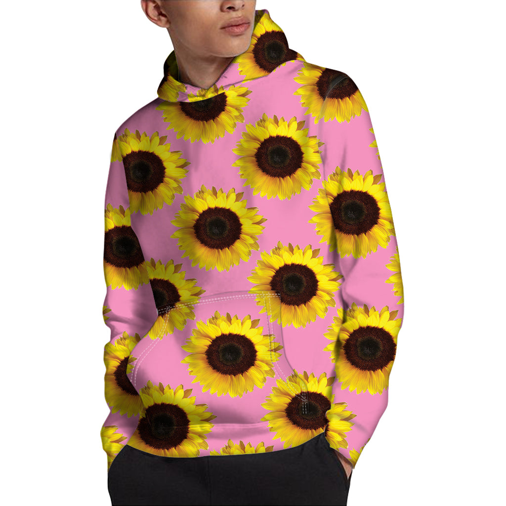 Pink Sunflower Pattern Print Pullover Hoodie