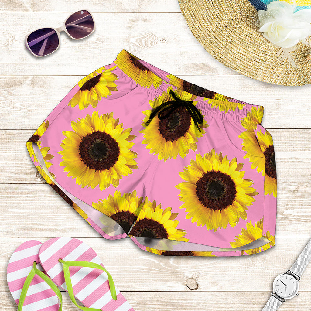 Pink Sunflower Pattern Print Women's Shorts