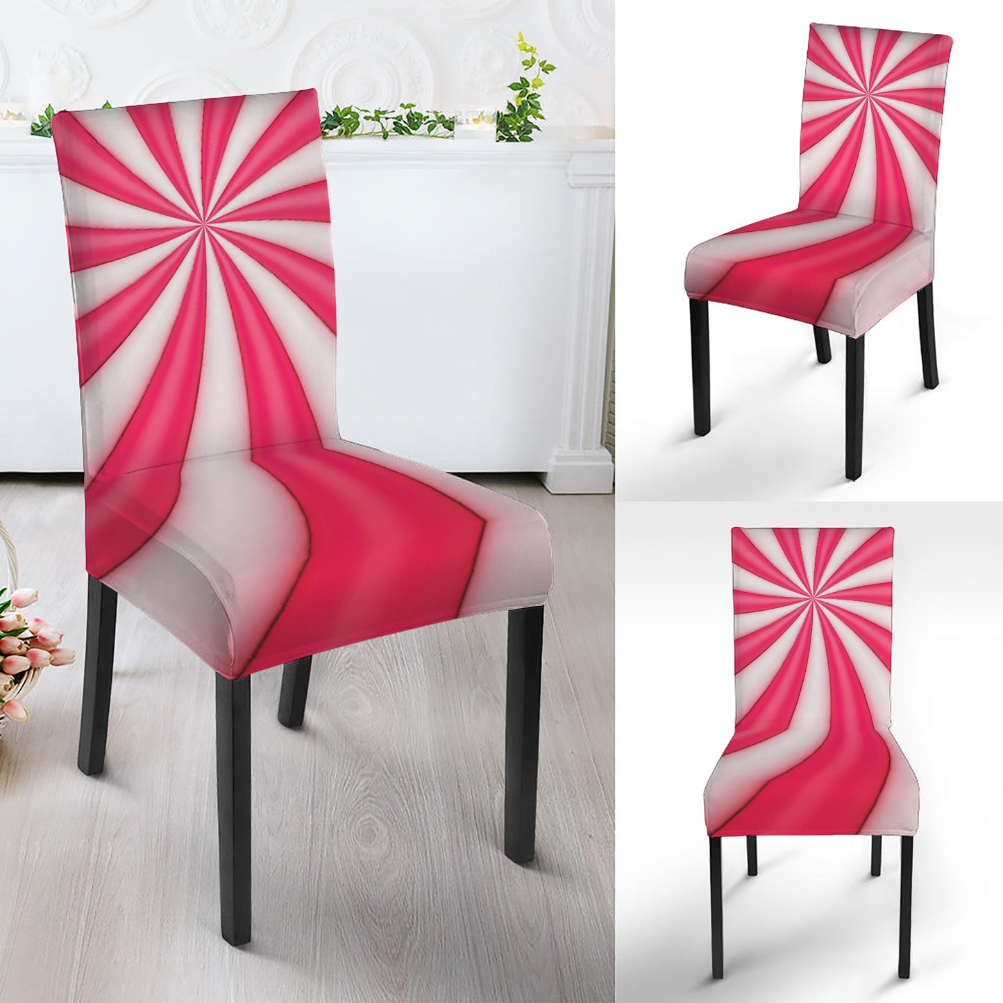 Pink Swirl Candy Print Dining Chair Slipcover
