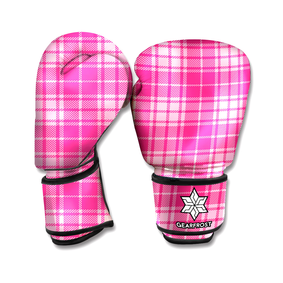 Pink Tartan Pattern Print Boxing Gloves
