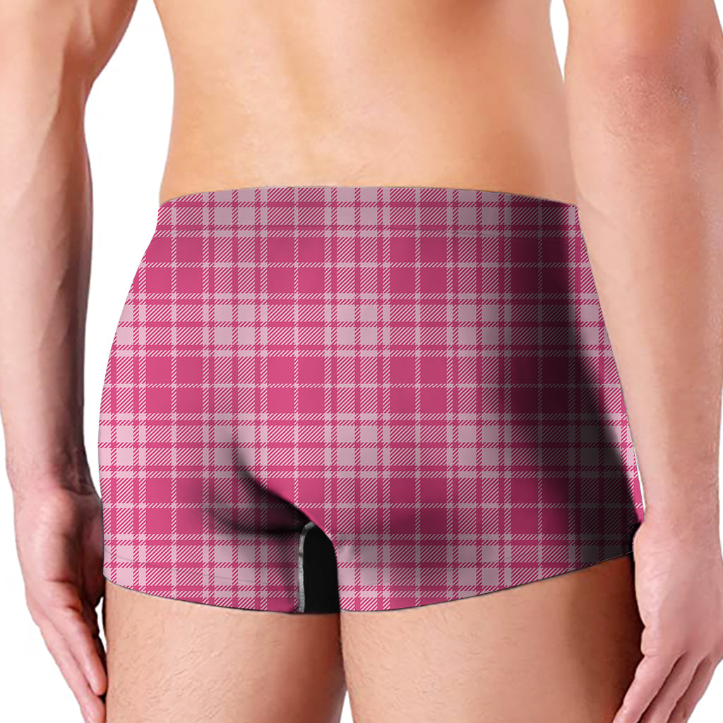 Pink Tartan Pattern Print Men's Boxer Briefs