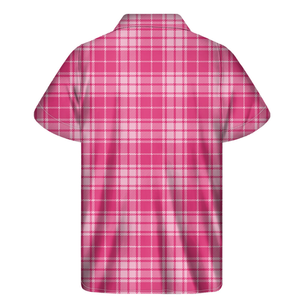 Pink Tartan Pattern Print Men's Short Sleeve Shirt