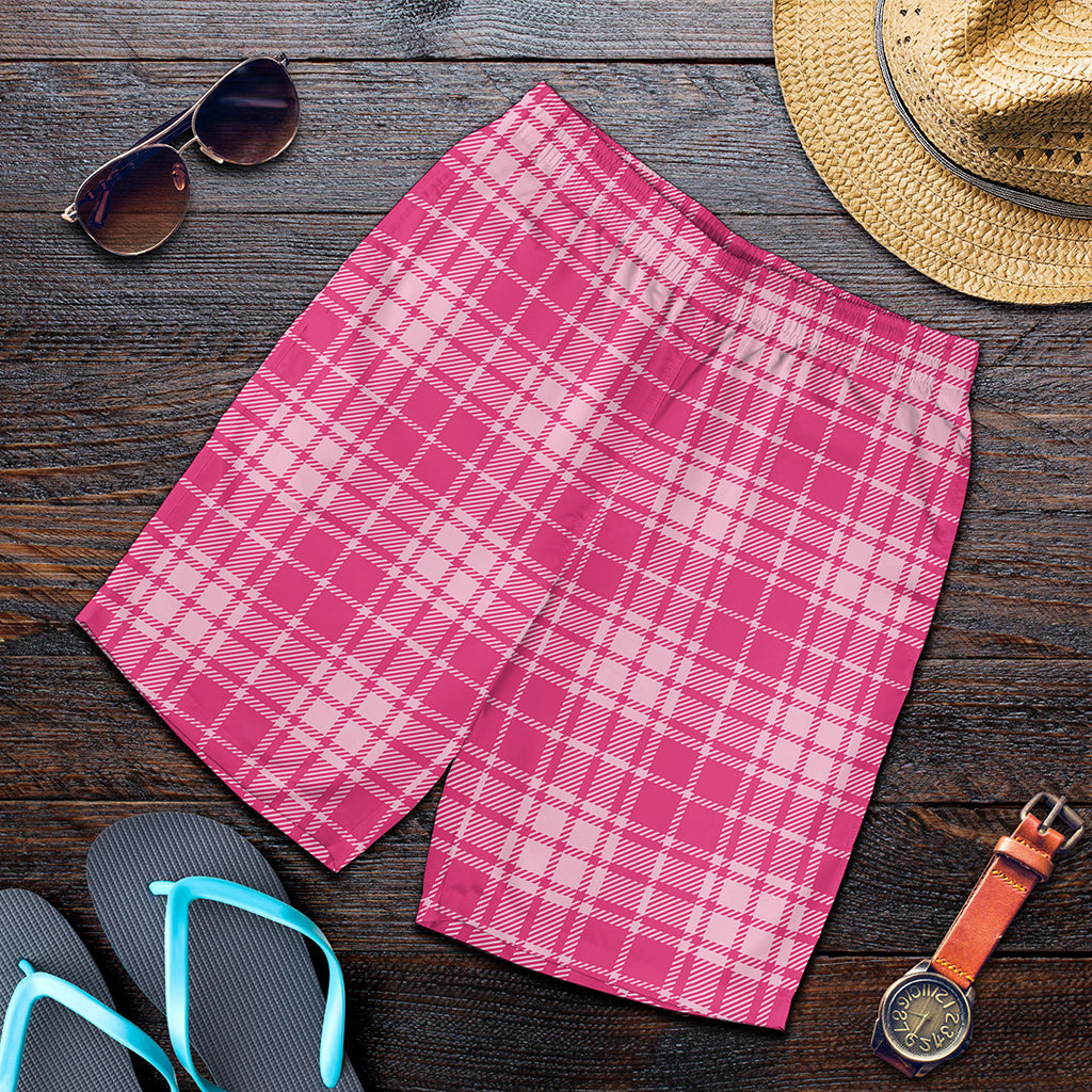 Pink Tartan Pattern Print Men's Shorts