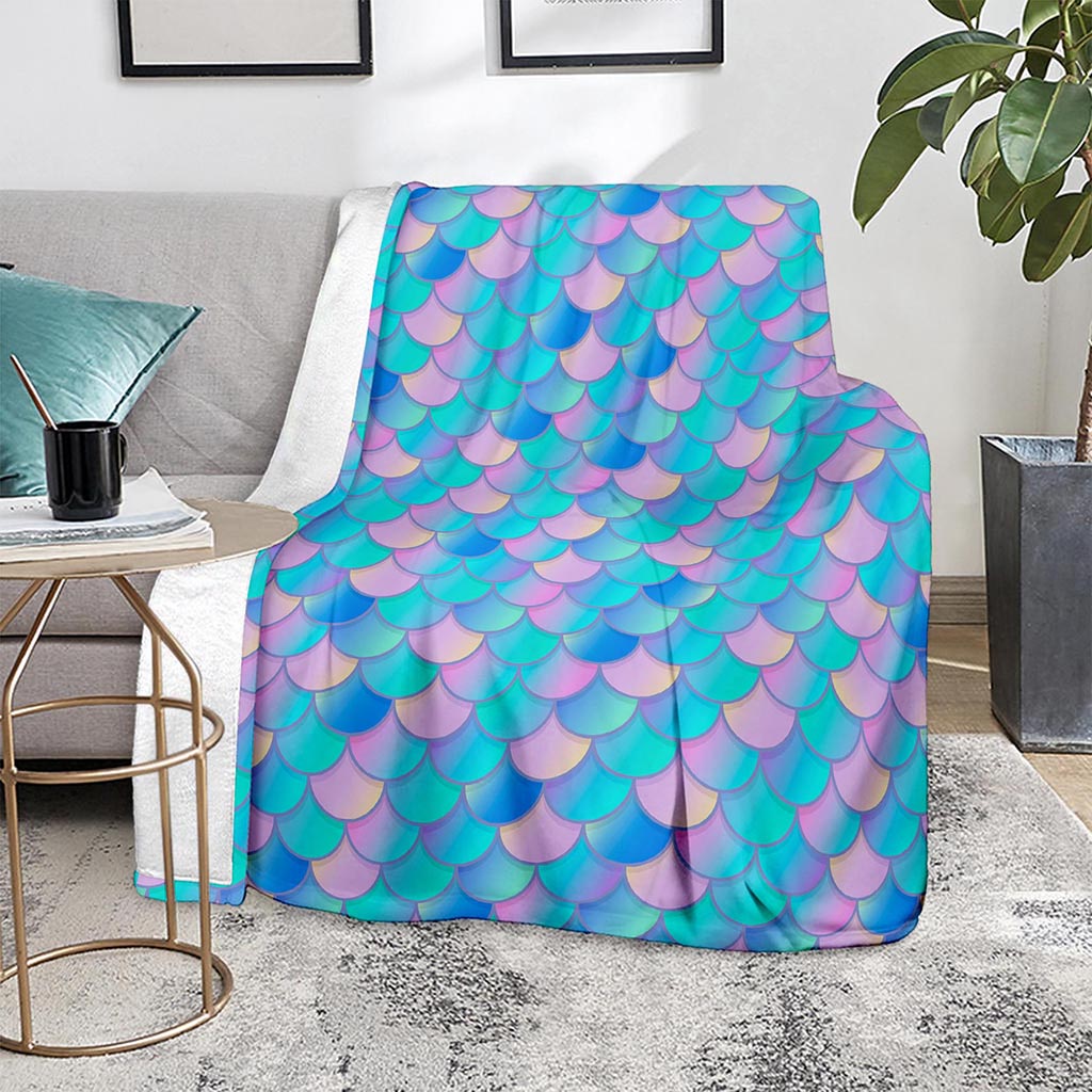 Pink Teal Mermaid Scales Pattern Print Blanket