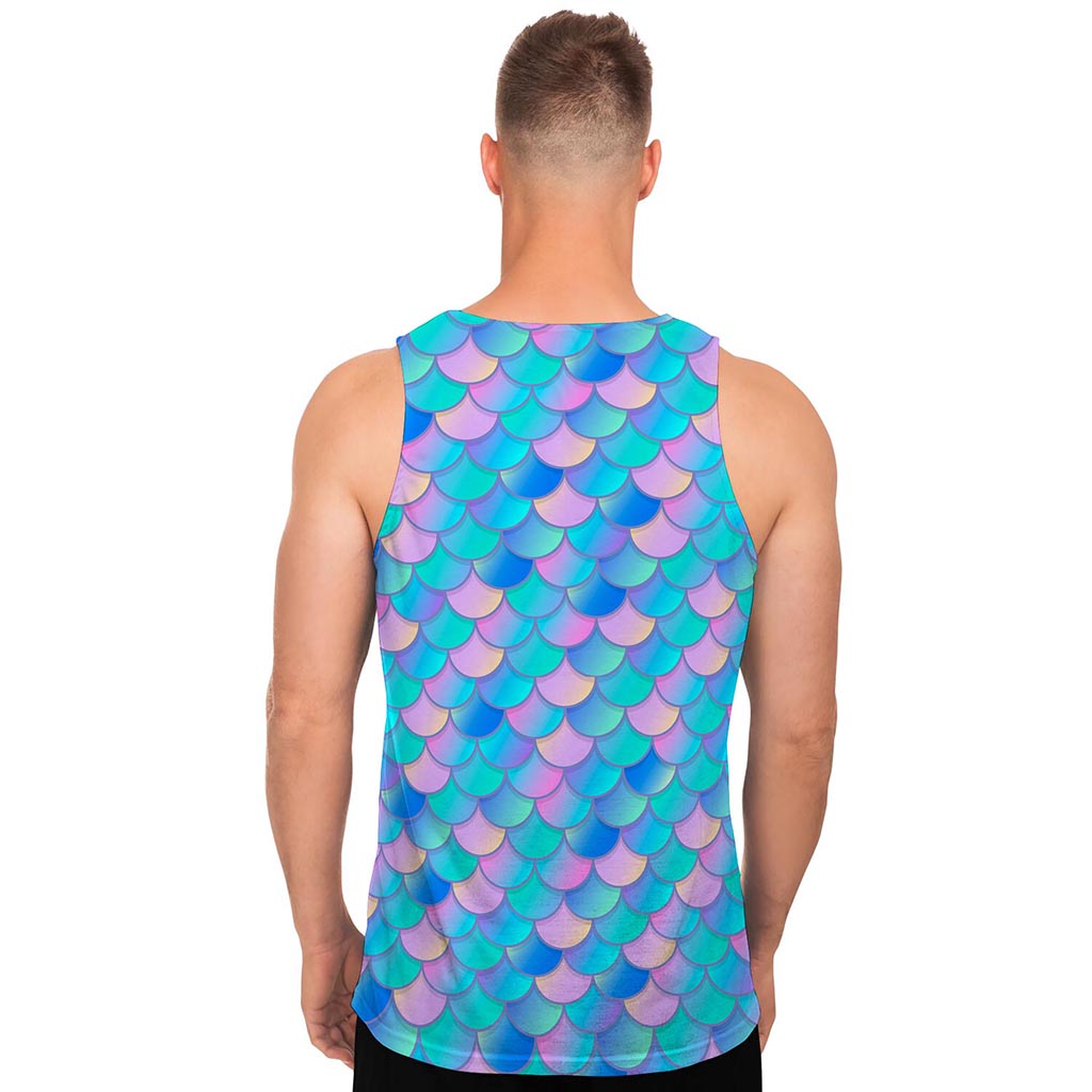 Pink Teal Mermaid Scales Pattern Print Men's Tank Top