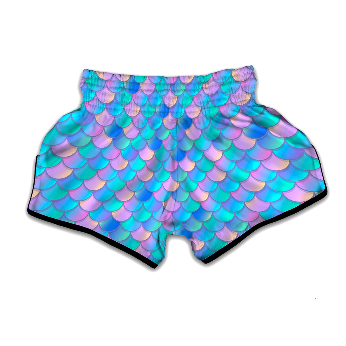 Pink Teal Mermaid Scales Pattern Print Muay Thai Boxing Shorts