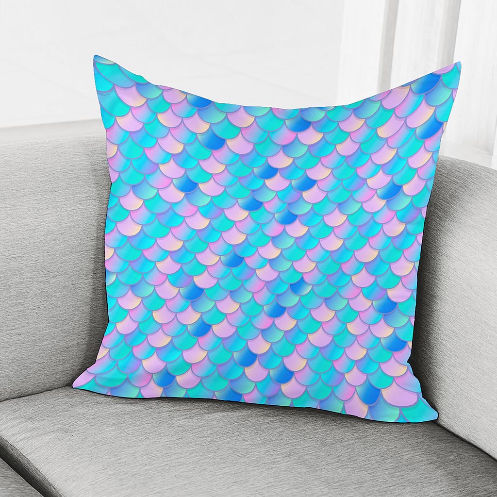 Pink Teal Mermaid Scales Pattern Print Pillow Cover