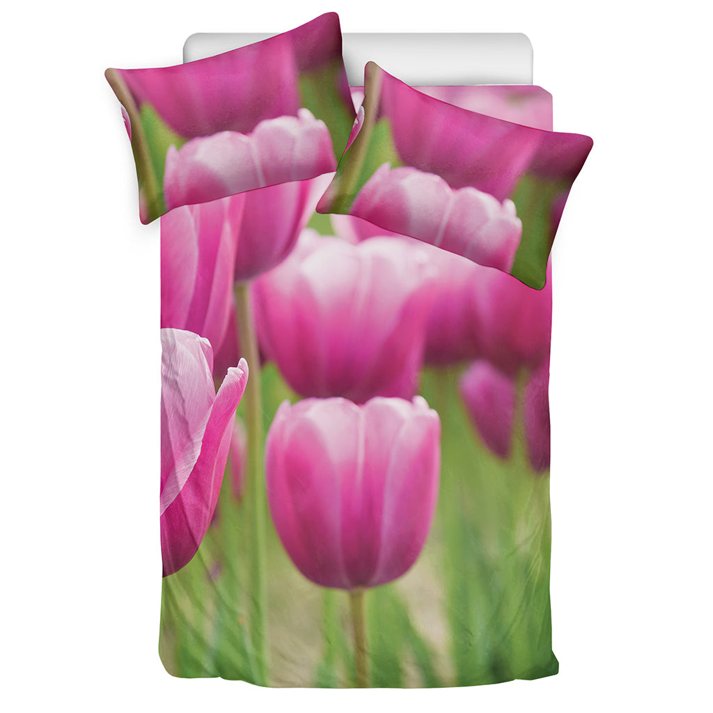 Pink Tulip Print Duvet Cover Bedding Set