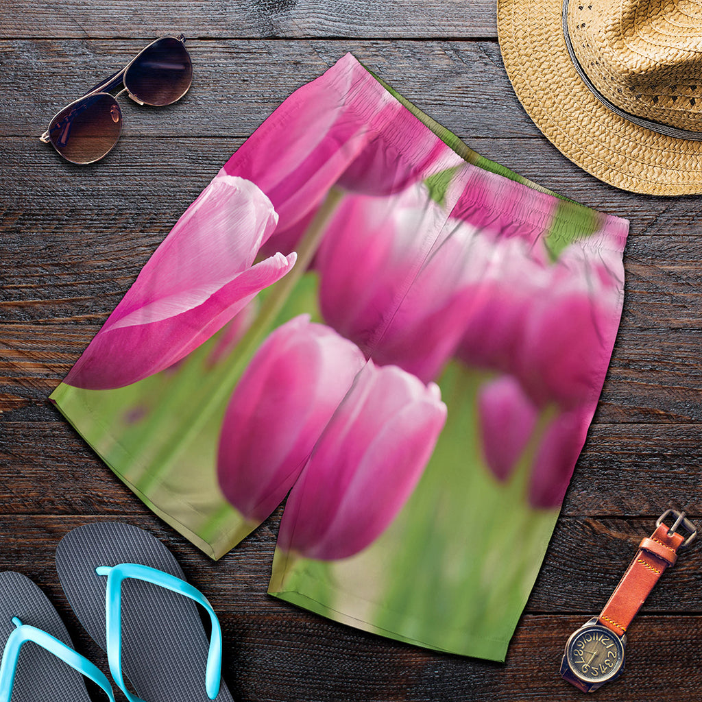 Pink Tulip Print Men's Shorts