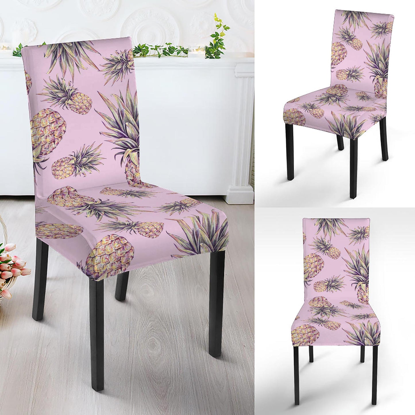 Pink Vintage Pineapple Pattern Print Dining Chair Slipcover