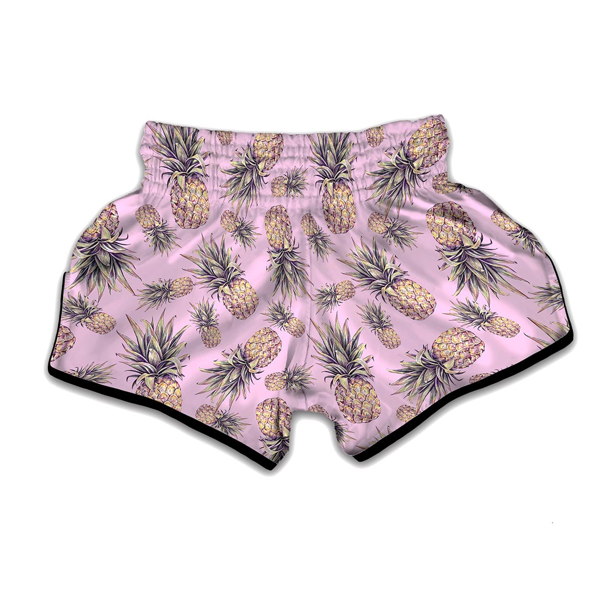 Pink Vintage Pineapple Pattern Print Muay Thai Boxing Shorts
