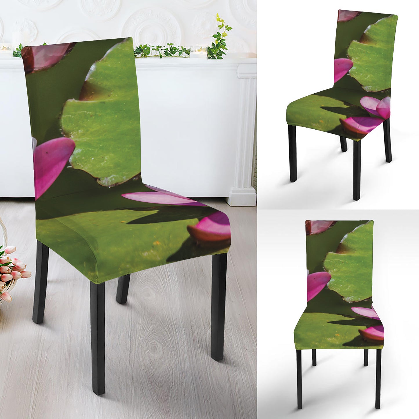 Pink Water Lilies Print Dining Chair Slipcover
