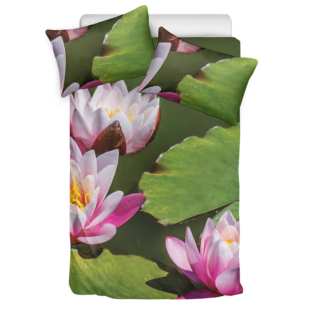 Pink Water Lilies Print Duvet Cover Bedding Set