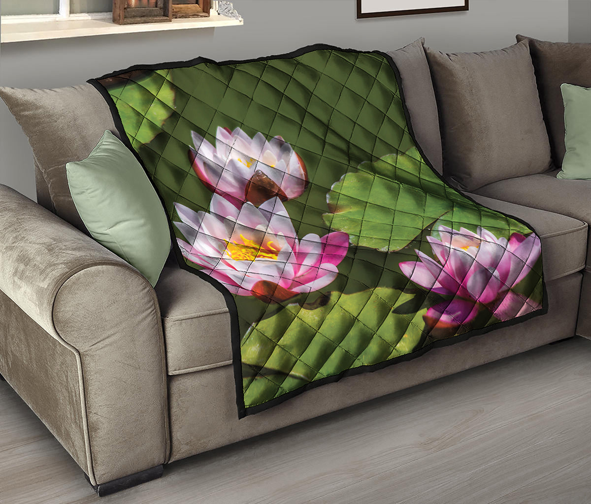 Pink Water Lilies Print Quilt
