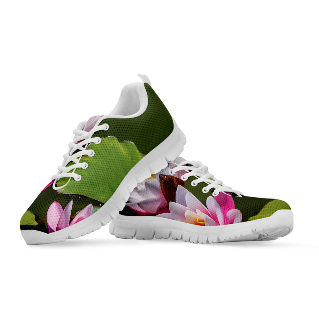 Pink Water Lilies Print White Sneakers