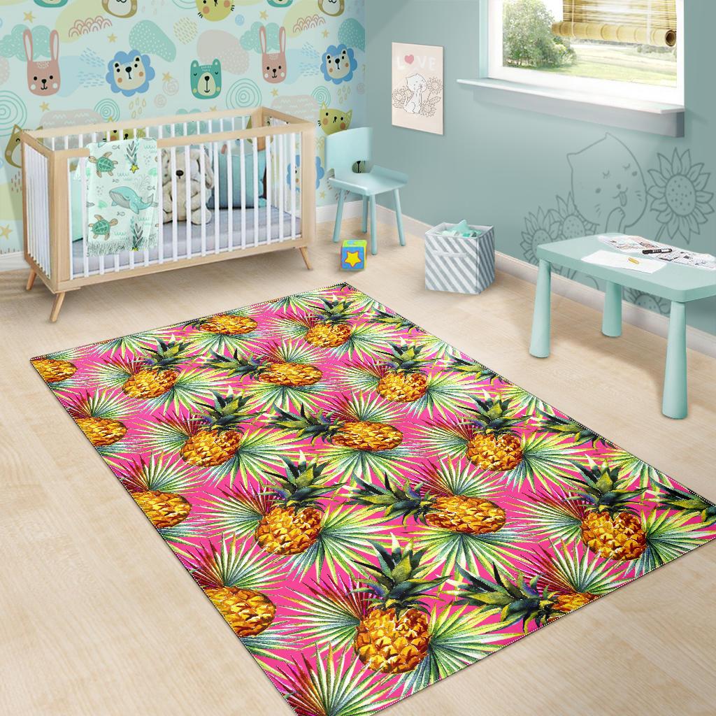 Pink Watercolor Pineapple Pattern Print Area Rug GearFrost