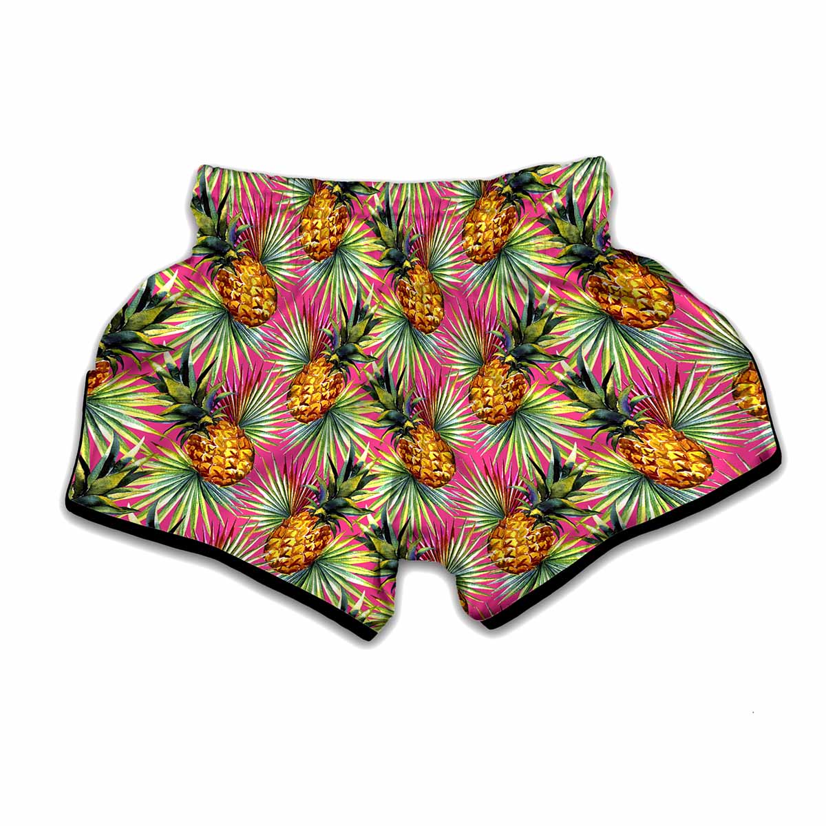 Pink Watercolor Pineapple Pattern Print Muay Thai Boxing Shorts