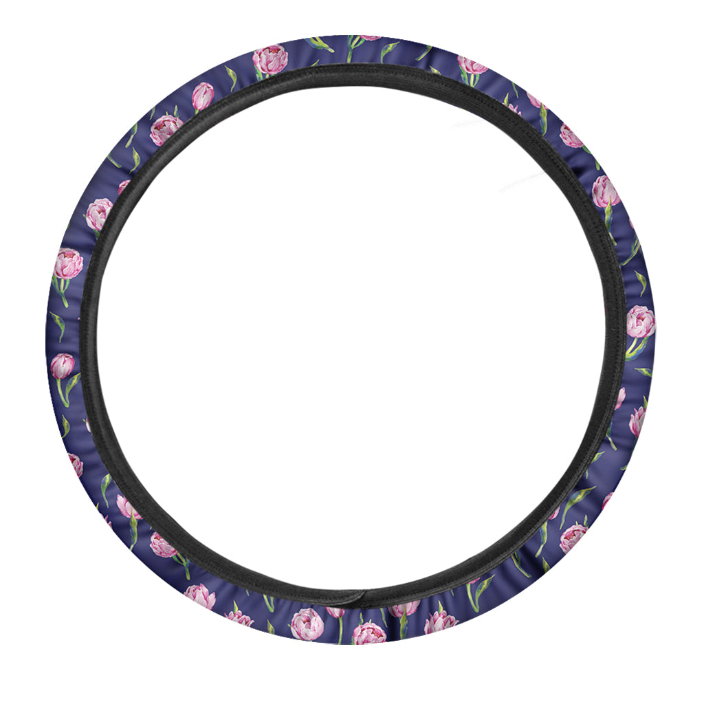 Pink Watercolor Tulip Flower Print Car Steering Wheel Cover