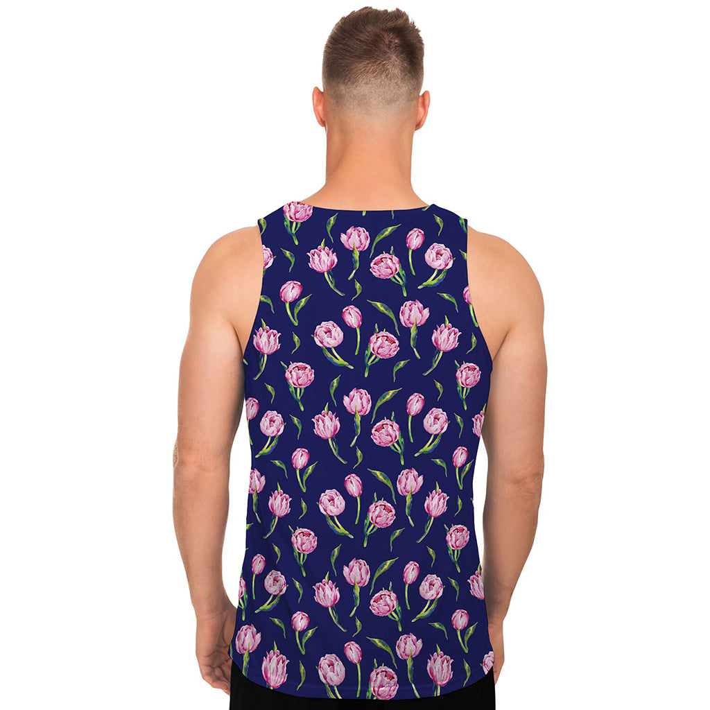 Pink Watercolor Tulip Flower Print Men's Tank Top