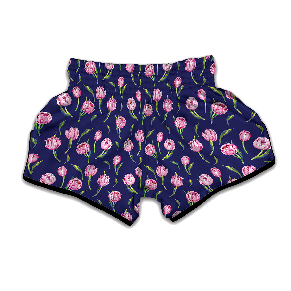 Pink Watercolor Tulip Flower Print Muay Thai Boxing Shorts