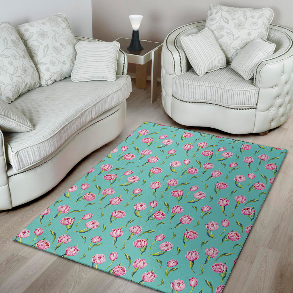 Pink Watercolor Tulip Pattern Print Area Rug