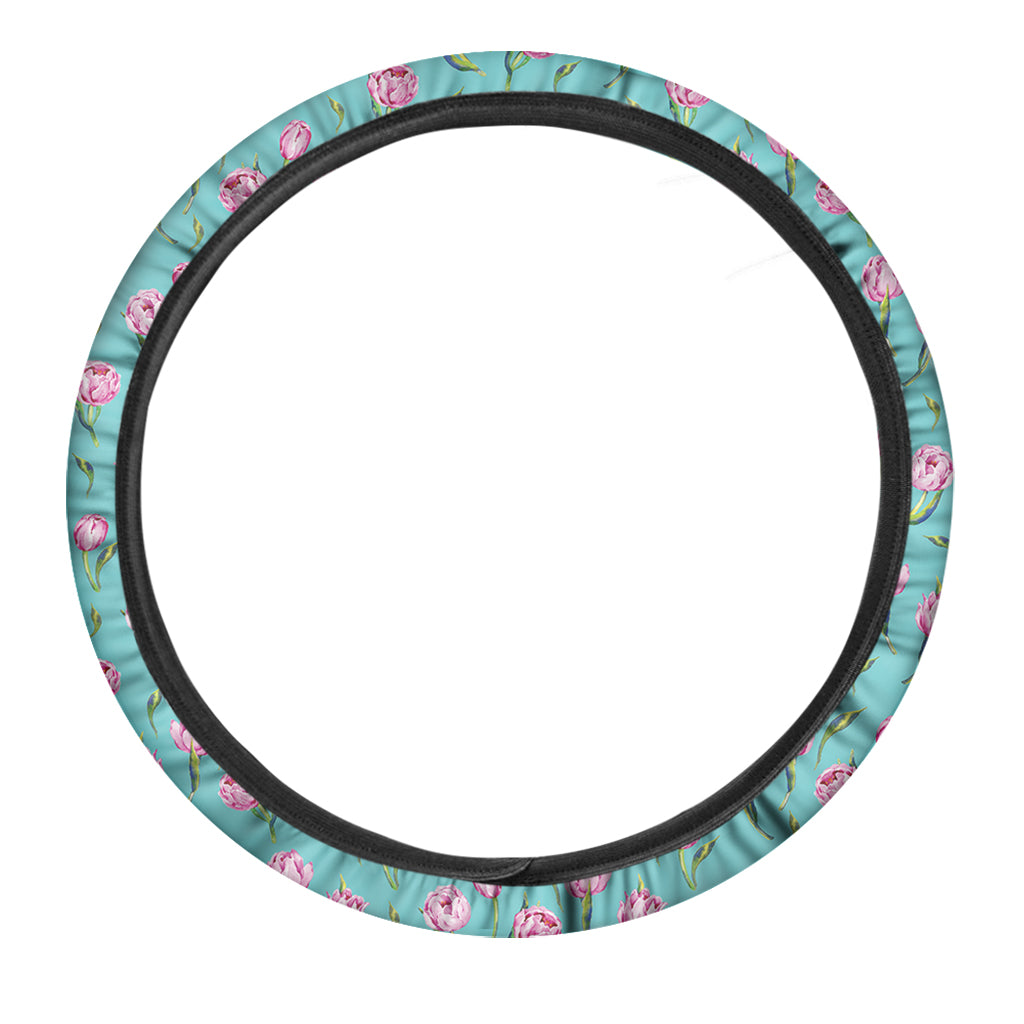 Pink Watercolor Tulip Pattern Print Car Steering Wheel Cover