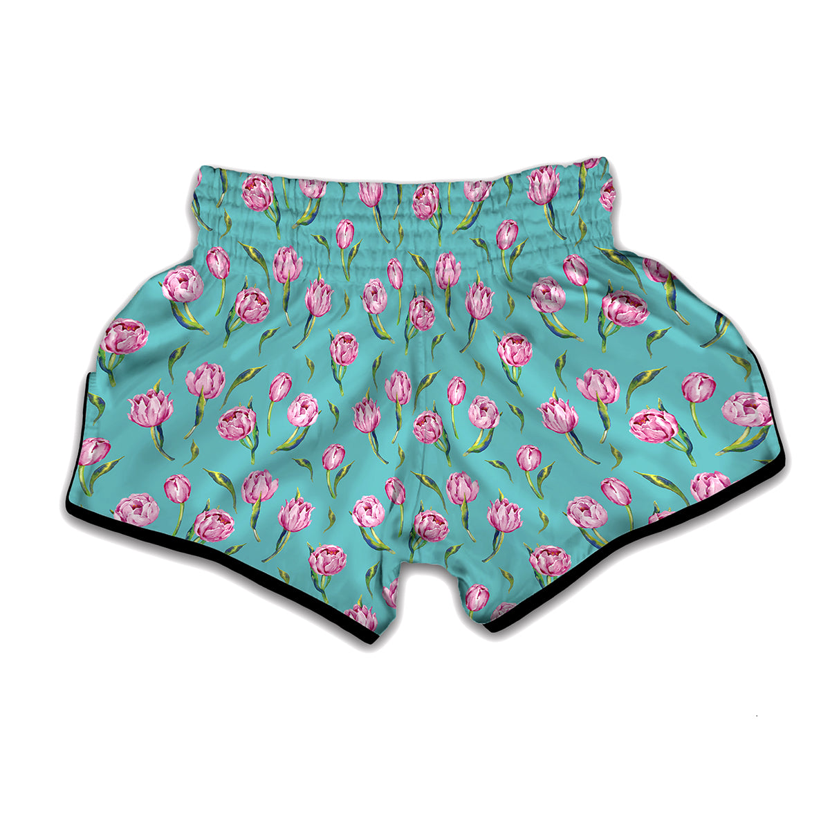 Pink Watercolor Tulip Pattern Print Muay Thai Boxing Shorts