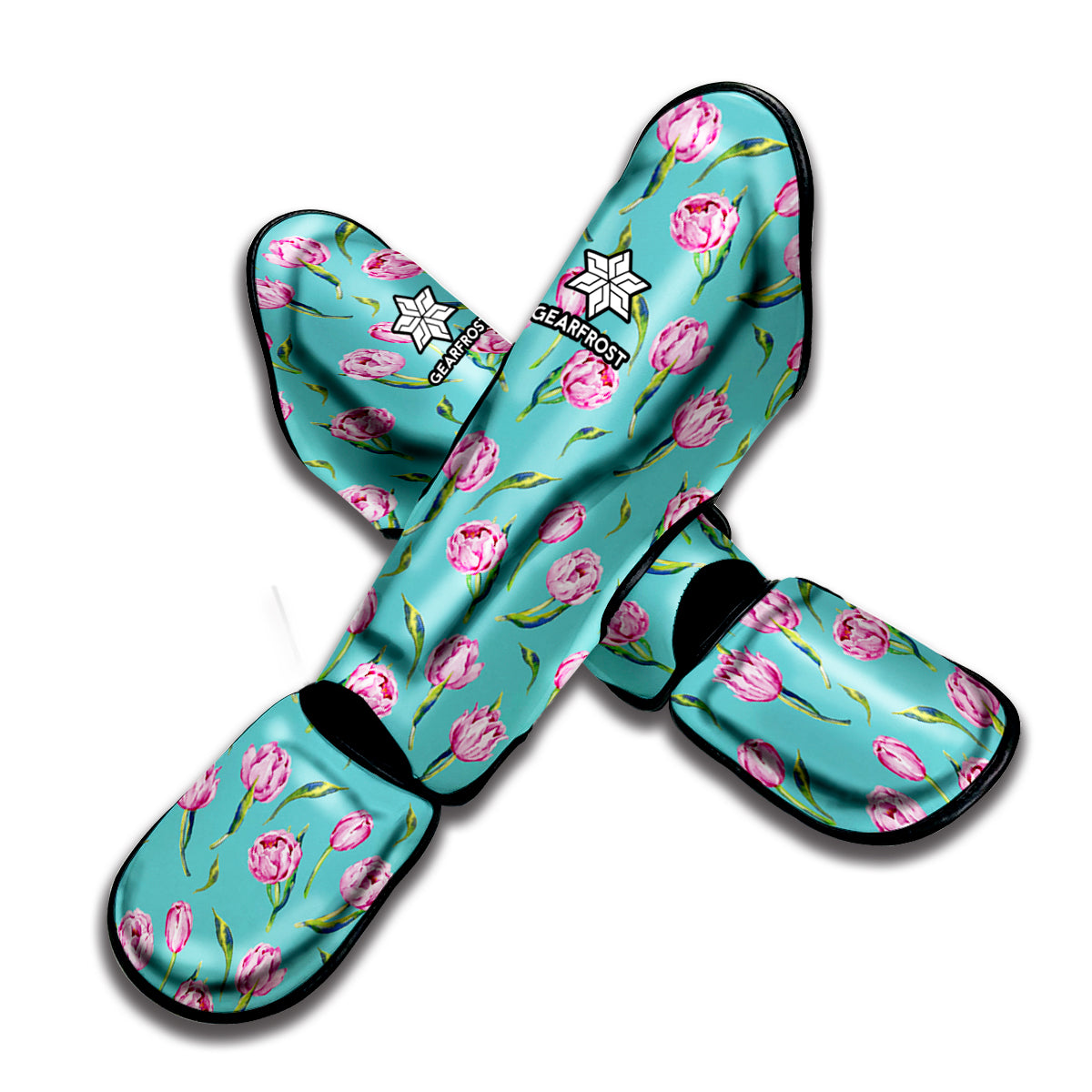 Pink Watercolor Tulip Pattern Print Muay Thai Shin Guard