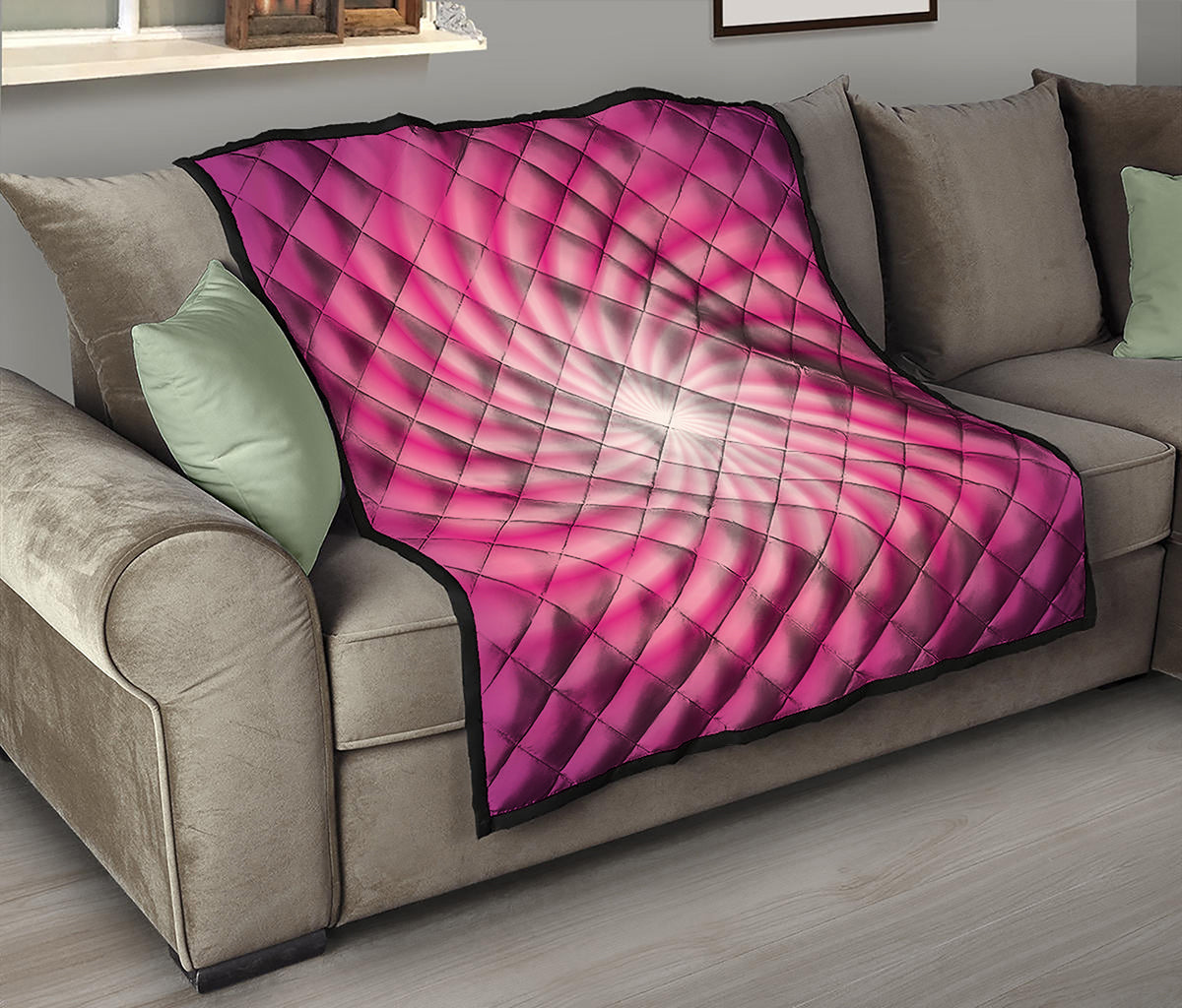 Pink Whirlpool Spiral Print Quilt