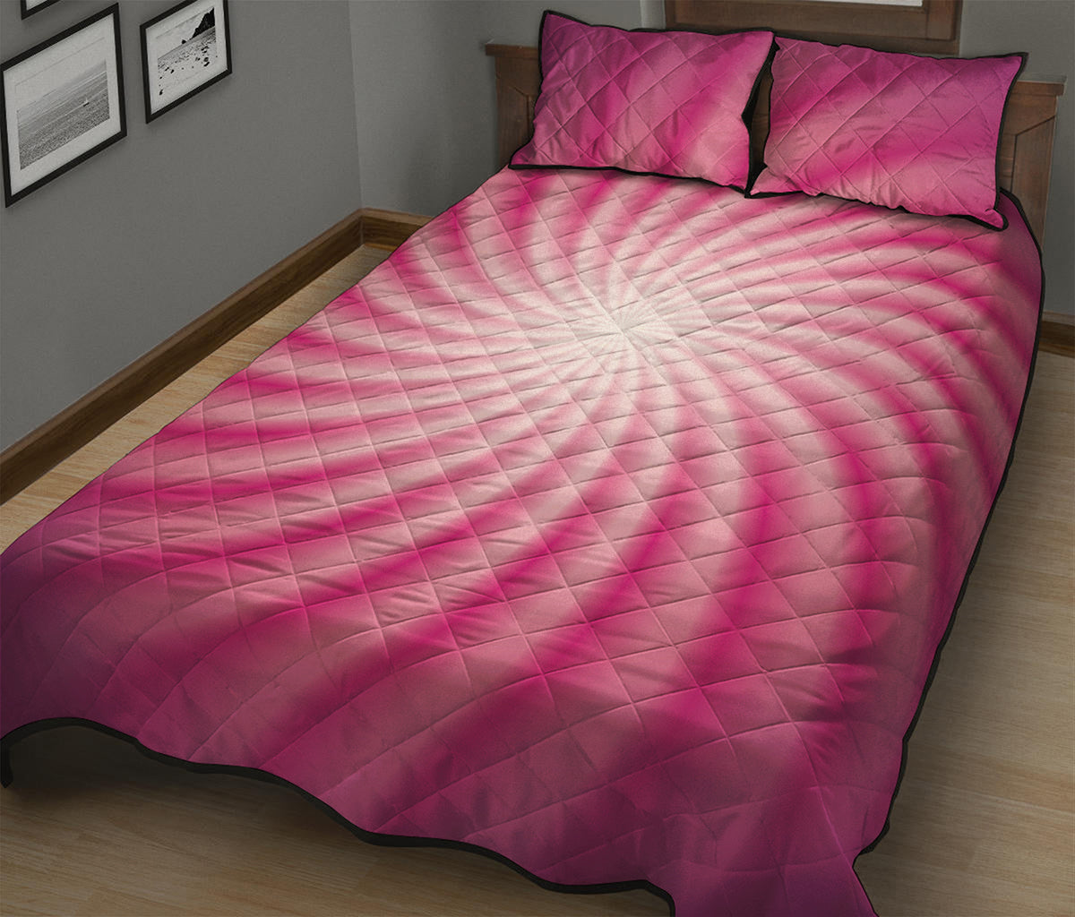 Pink Whirlpool Spiral Print Quilt Bed Set