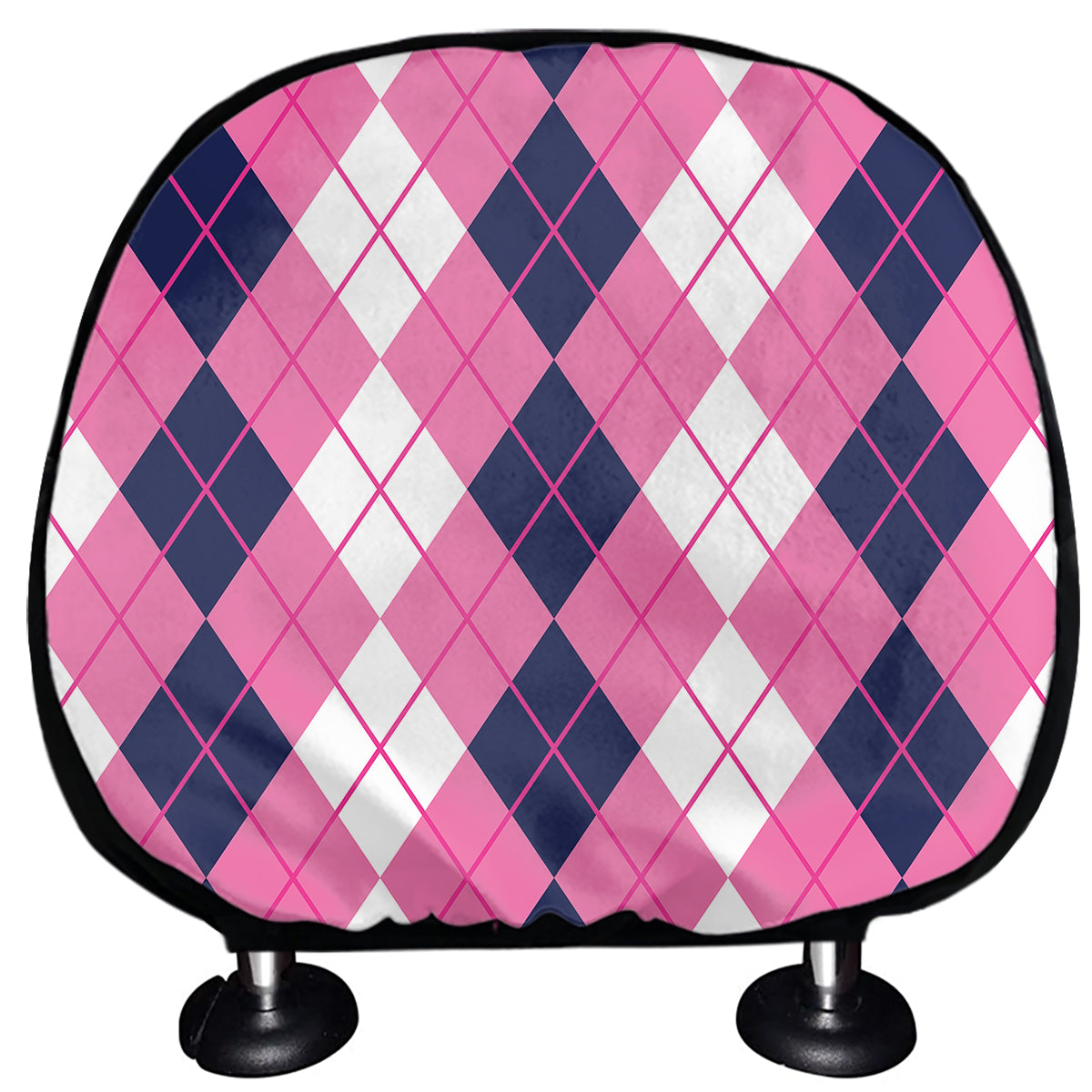 Pink White And Blue Argyle Pattern Print Car Headrest Covers