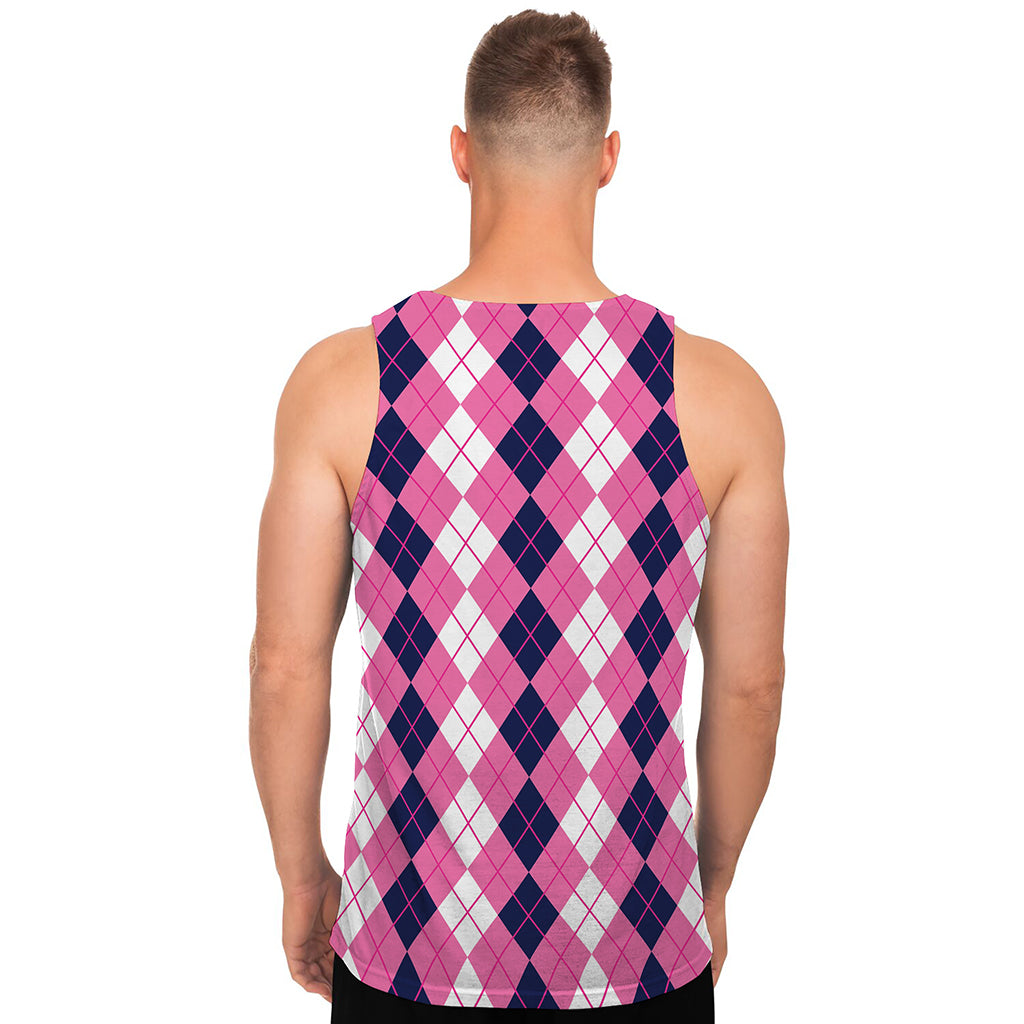 Pink White And Blue Argyle Pattern Print Men's Tank Top
