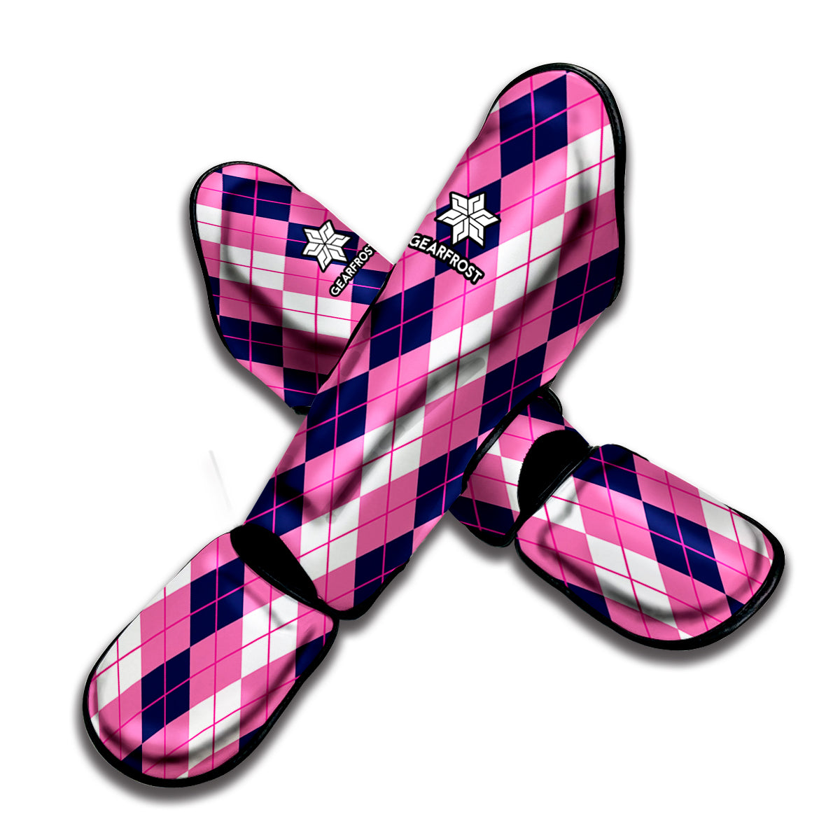 Pink White And Blue Argyle Pattern Print Muay Thai Shin Guard