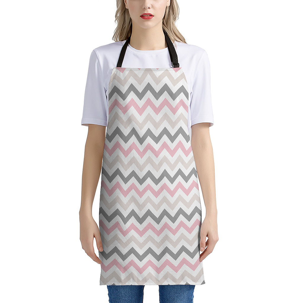 Pink White And Grey Chevron Print Apron