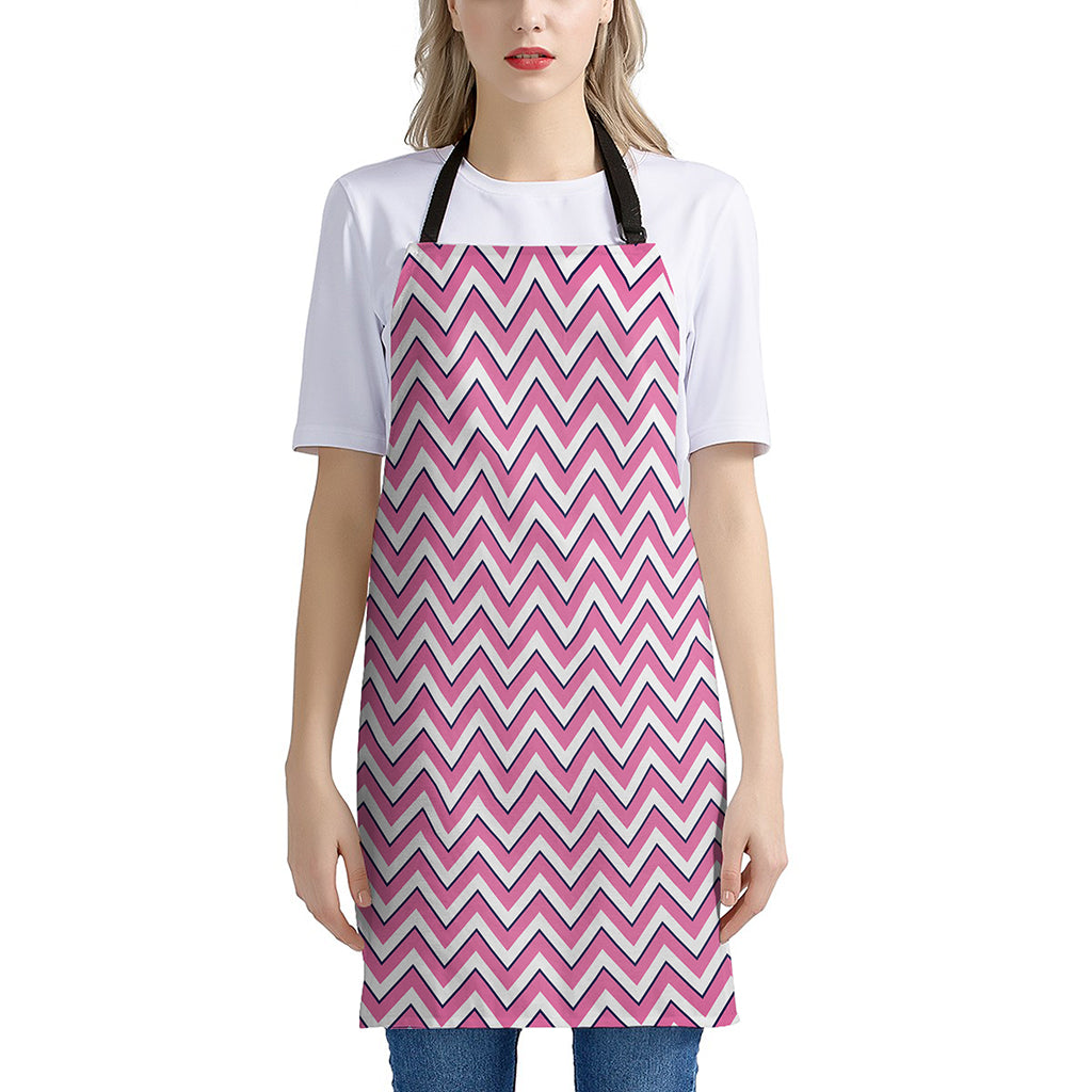 Pink White And Navy Chevron Print Apron