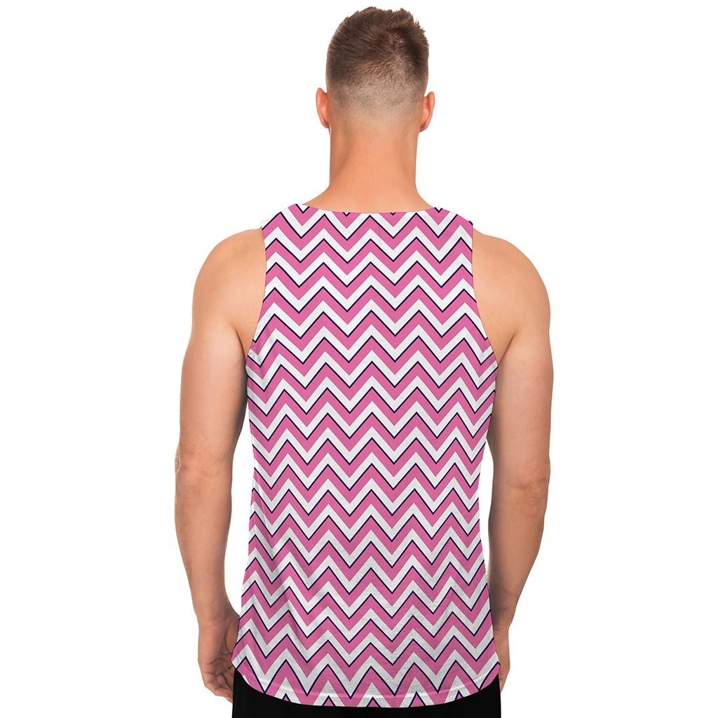 Pink White And Navy Chevron Print Men's Tank Top
