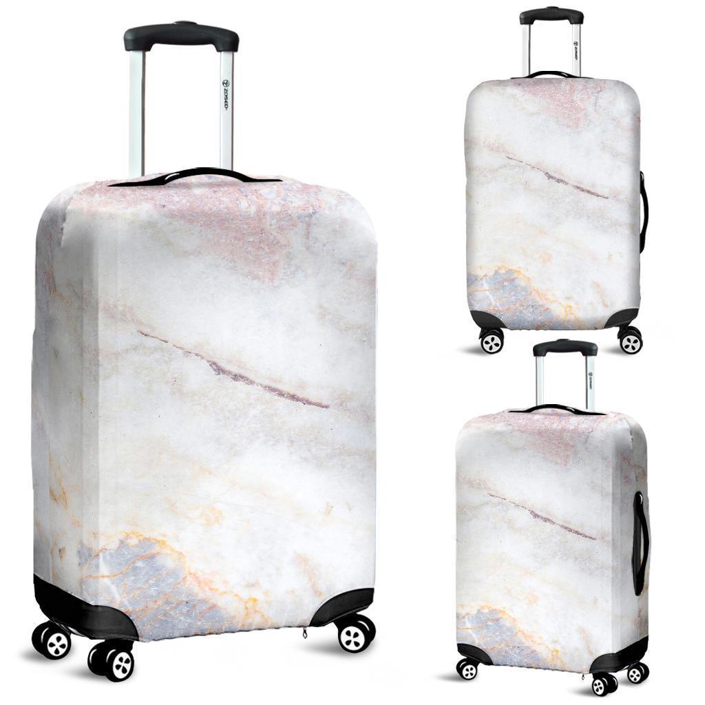 Pink White Grey Marble Print Luggage Cover GearFrost