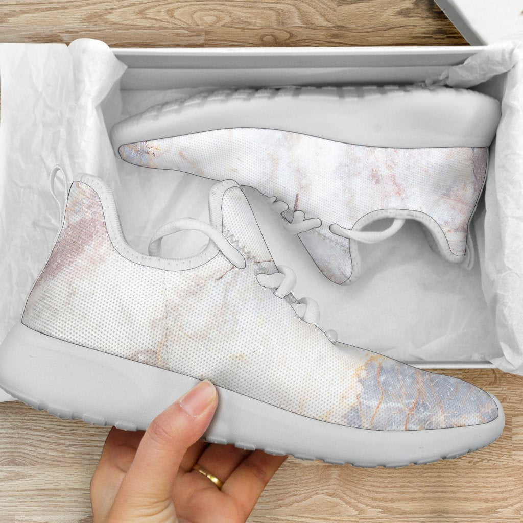 Pink White Grey Marble Print Mesh Knit Shoes GearFrost
